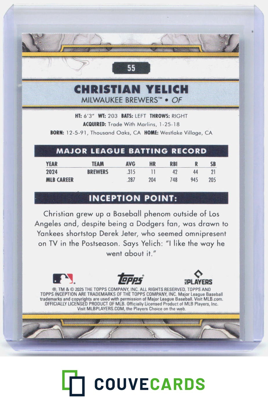 2025 Topps Inception #55 Christian Yelich Aqua #/75