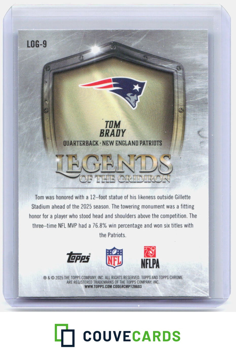 2025 Topps Chrome #LOG-9 Tom Brady Legends of the Gridiron Blue Refractor #/150