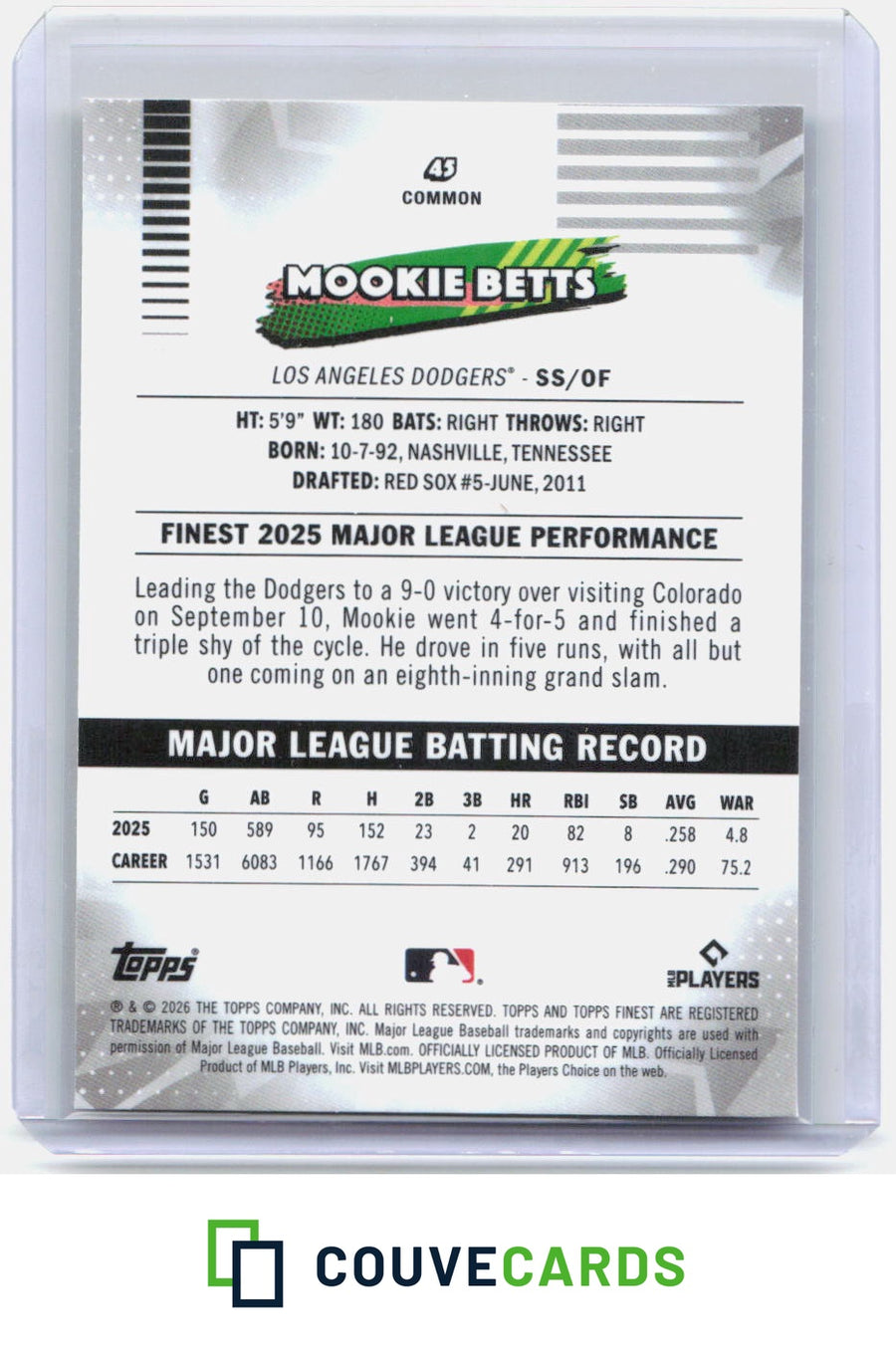 2026 Finest #45 Mookie Betts Yellow Refractors #/275
