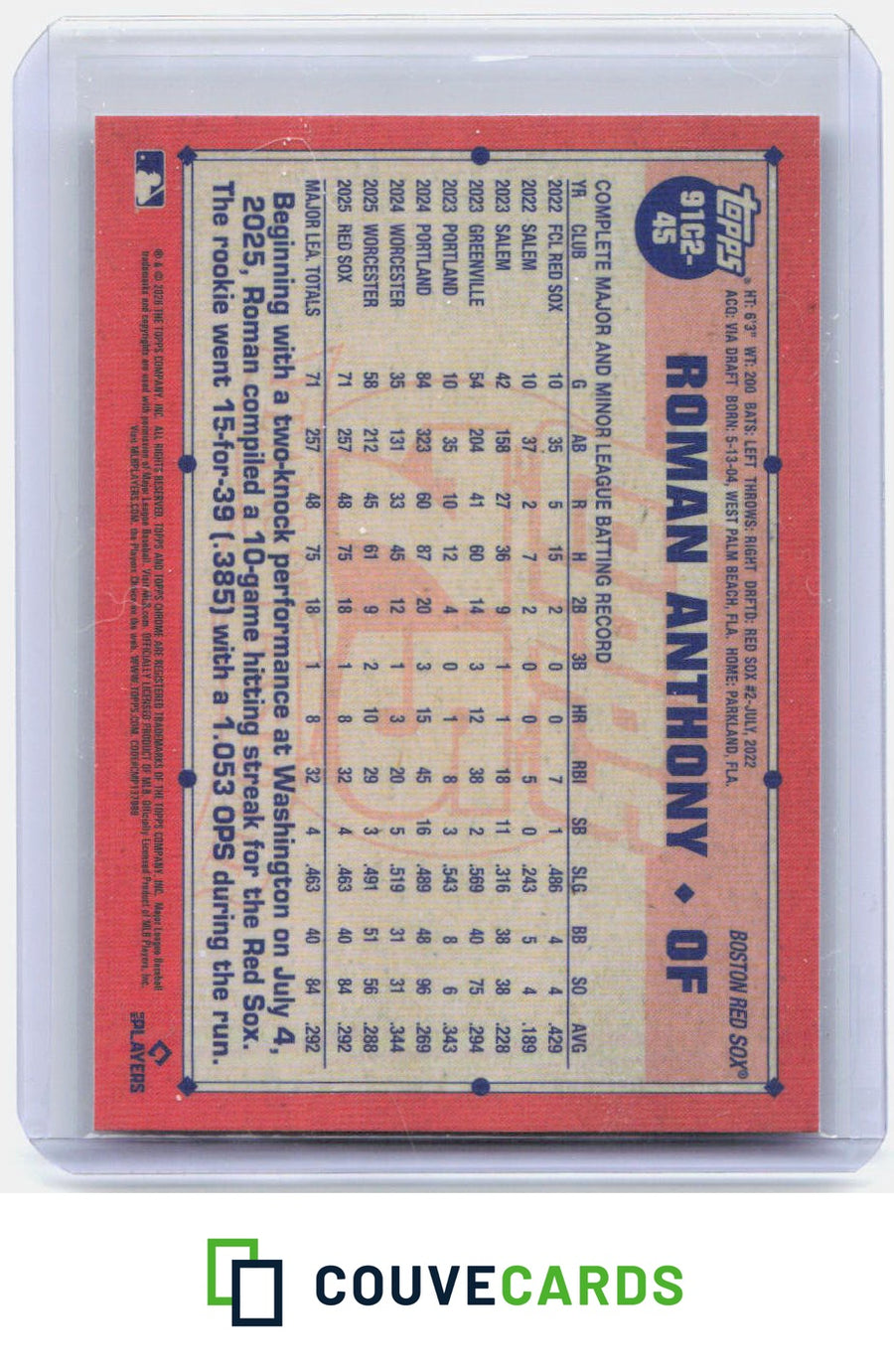 Roman Anthony 2026 Topps Series 2 Silver Pack Chrome Red Sox Rookie #91C2-45