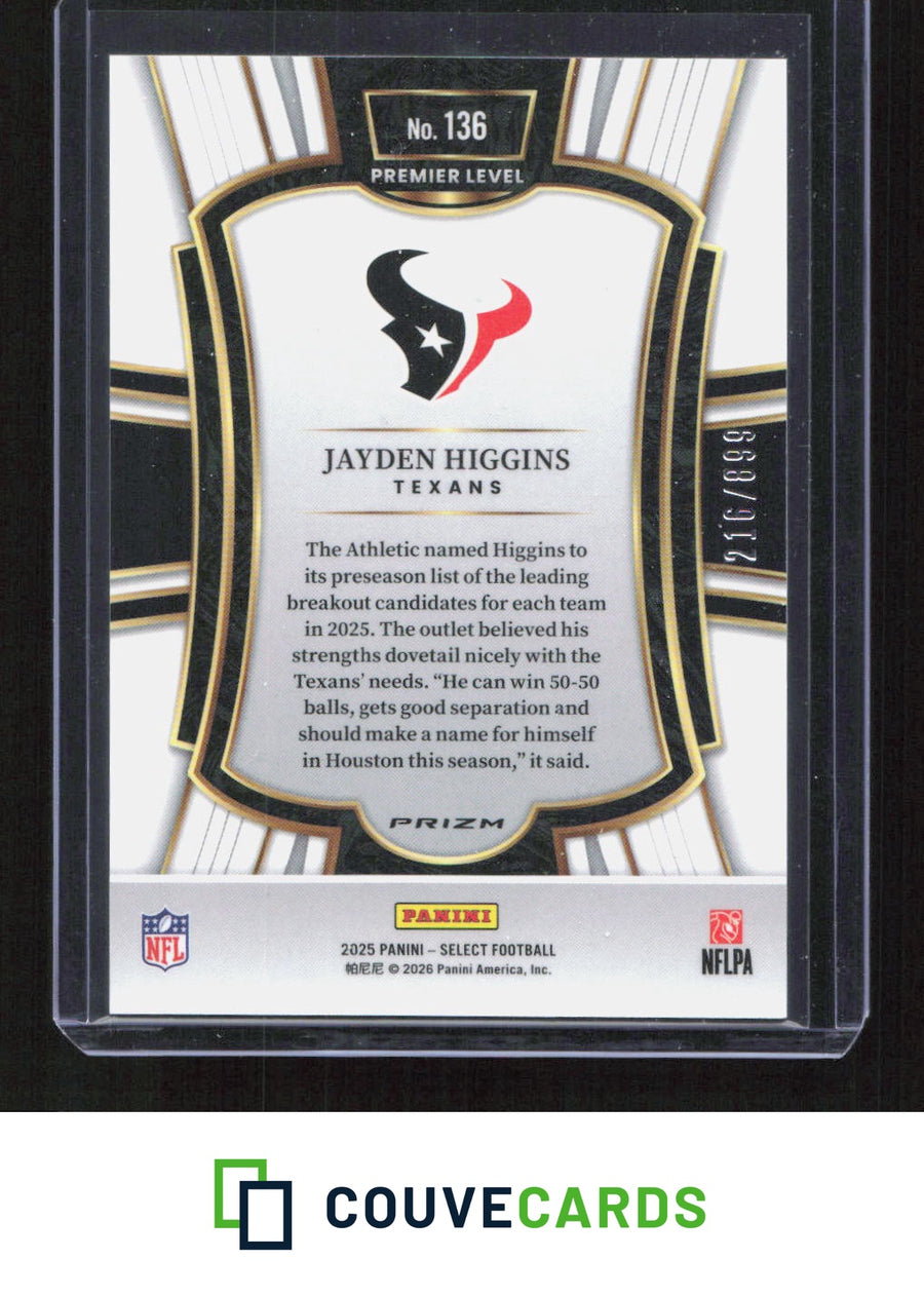 2025 Panini Select #136 Jayden Higgins Copper Prizm Shock #/899