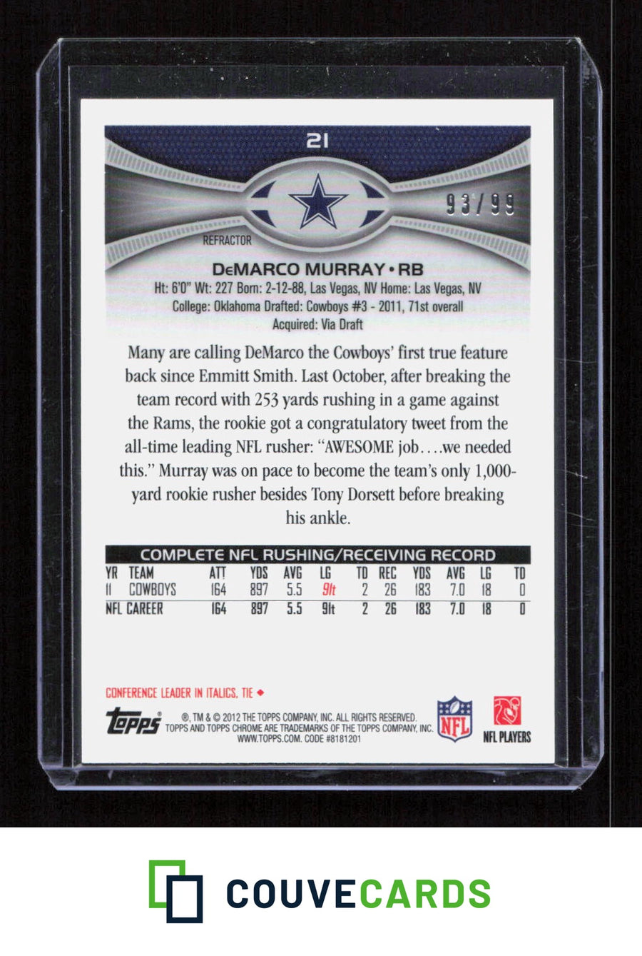 2012 Topps Chrome #21 DeMarco Murray Sepia Refractors #/99