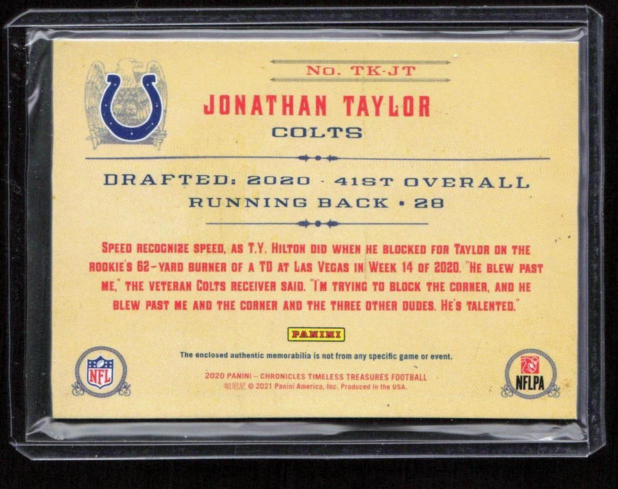 2020 Panini Chronicles #TK-JT Jonathan Taylor Timeless Treasures Jersey #/399