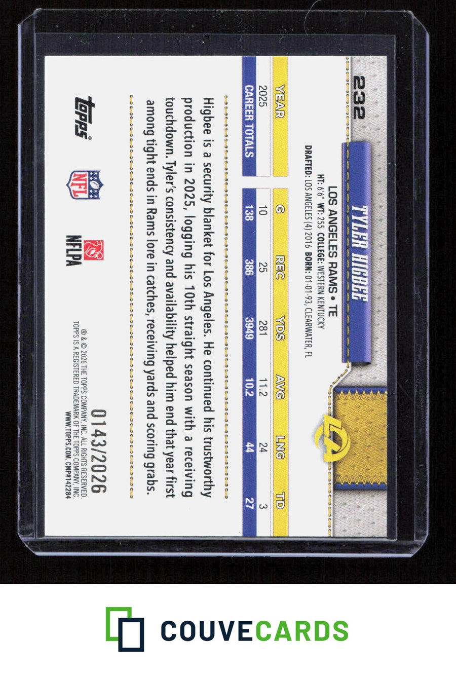 2026 Topps Flagship #232 Tyler Higbee Gold #/2026