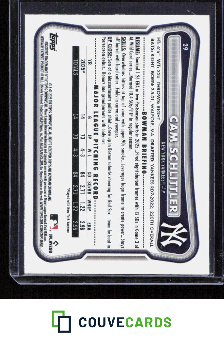 2026 Bowman Chrome #29 Cam Schlittler