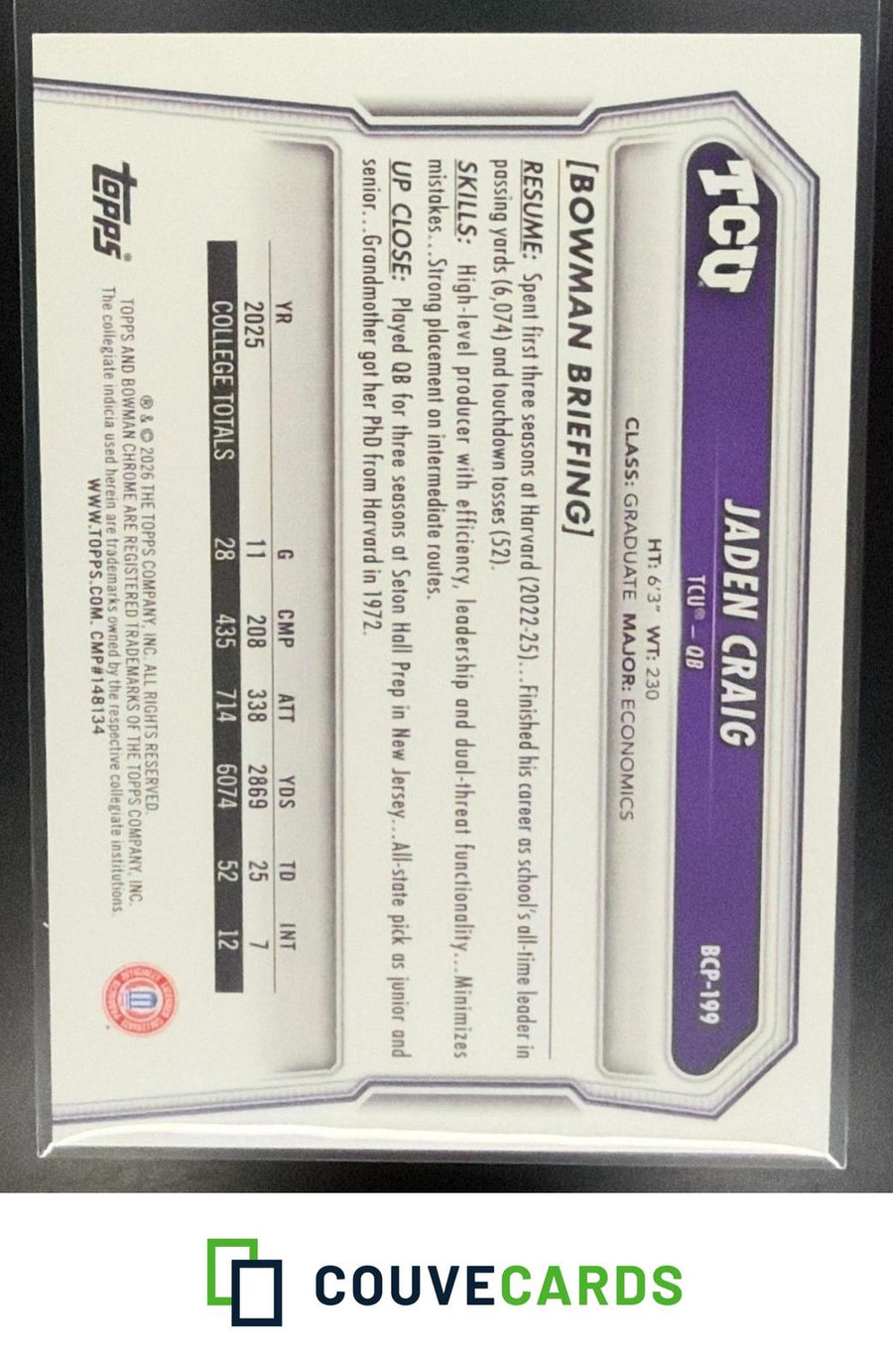 Jaden Craig 2026 Bowman #BCP-199 Chrome Prospects Fuschia Refractor
