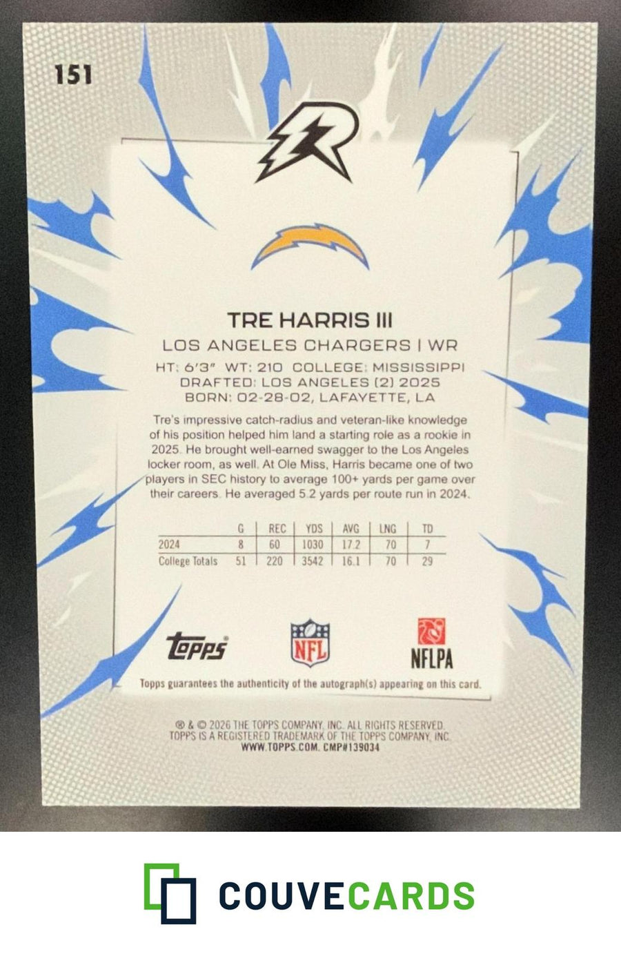 Tre Harris III 2025 Topps Resurgence #151 Signatures Blue Surge Refractor AU