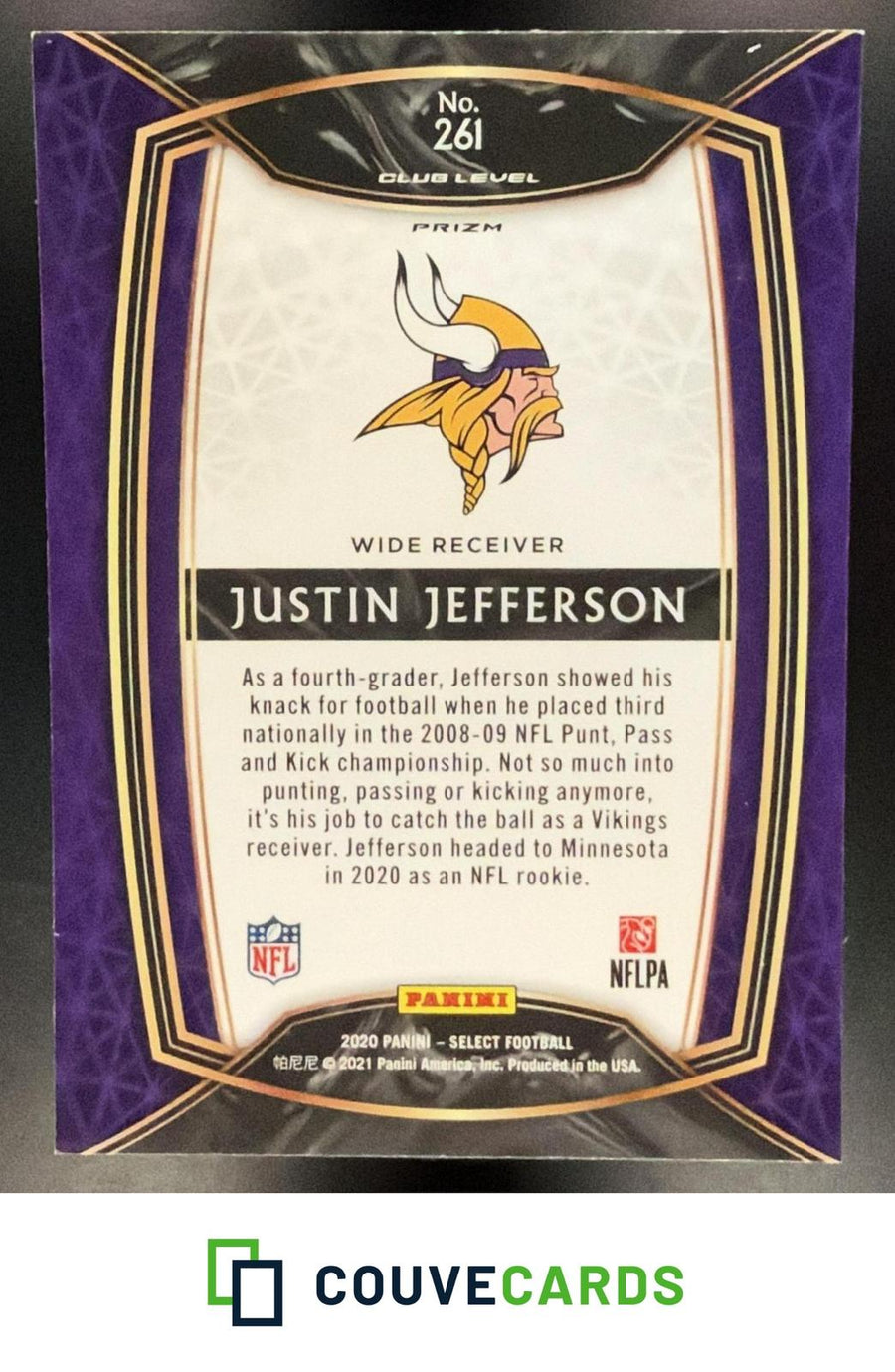 Justin Jefferson 2020 Panini Select #261 Silver Prizm RC