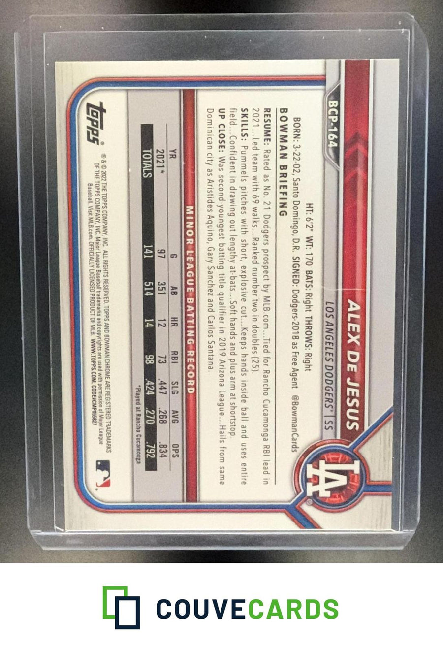 Alex De Jesus 2022 Bowman Chrome #BCP-164 Prospects Shimmer Refractor