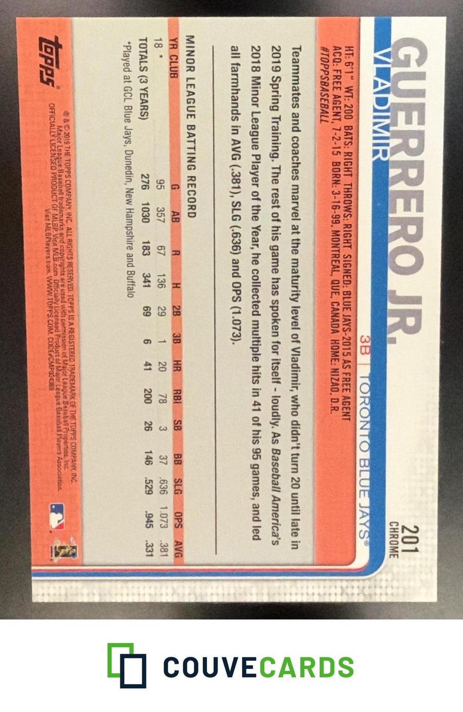 Vladimir Guerrero Jr. 2019 Topps Chrome #201 RC