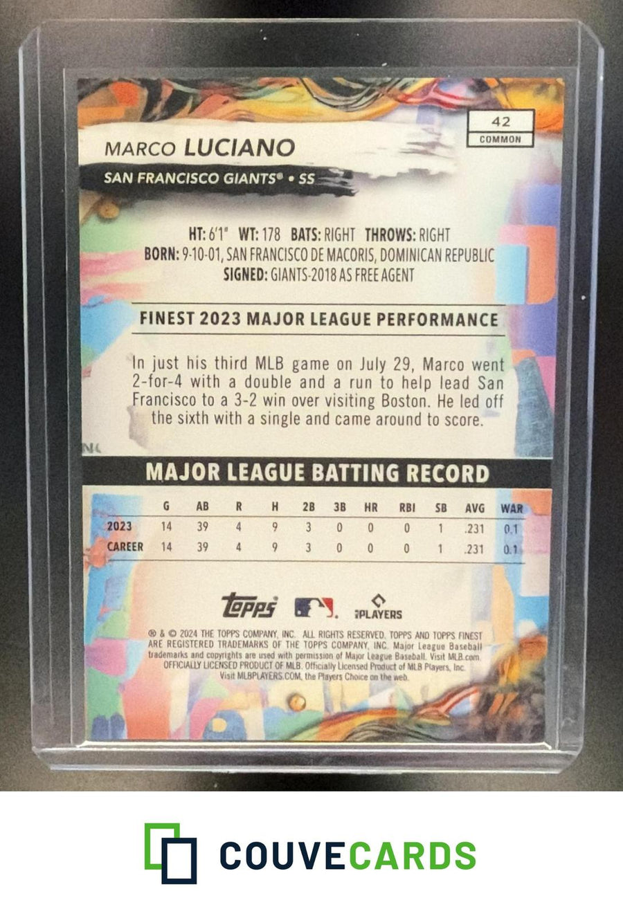 Marco Luciano 2024 Finest #42 Blue Refractor RC
