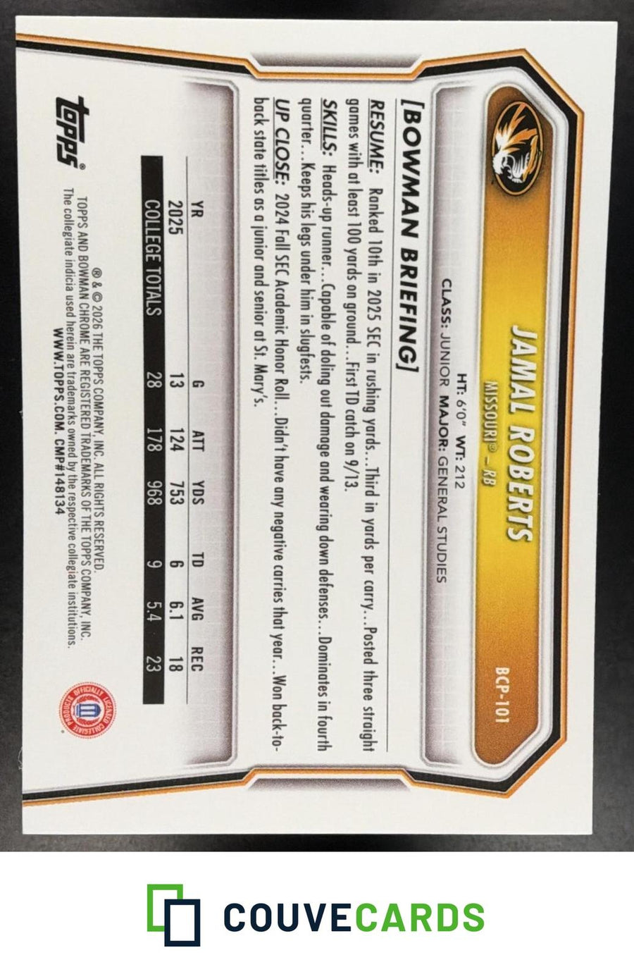 Jamal Roberts 2026 Bowman #BCP-101 Chrome Prospects Mojo Refractor