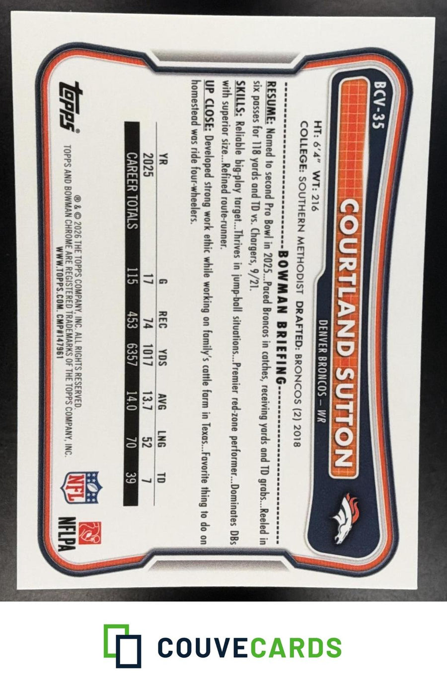 Courtland Sutton 2026 Bowman #BCV-35 Chrome Mojo Refractor