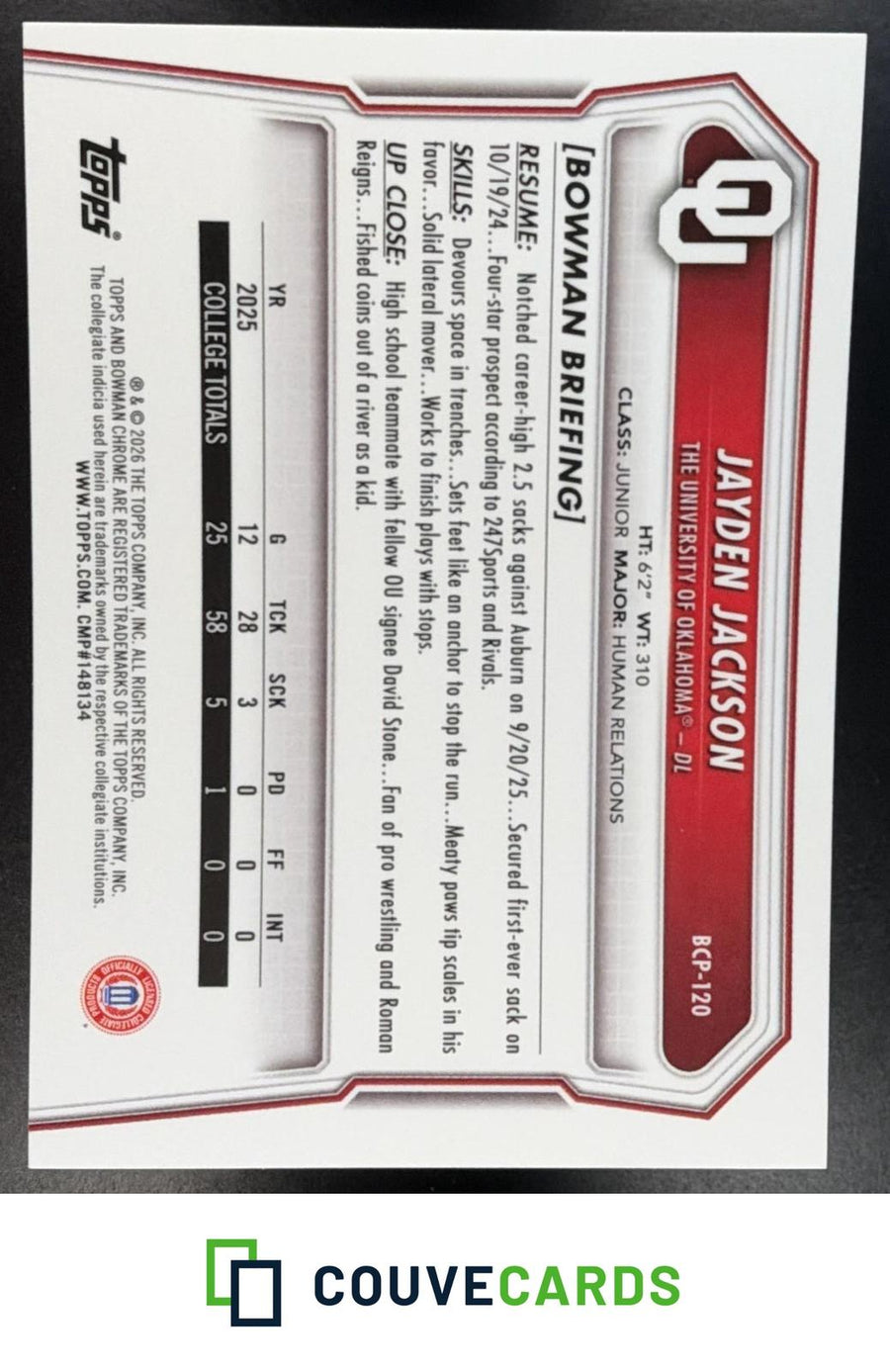 Jayden Jackson 2026 Bowman #BCP-120 Chrome Prospects Mojo Refractor