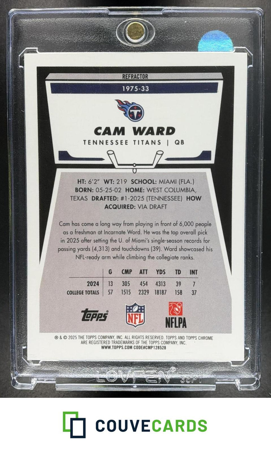 Cam Ward 2025 Topps Chrome #1975-33 1975 Topps Refractor