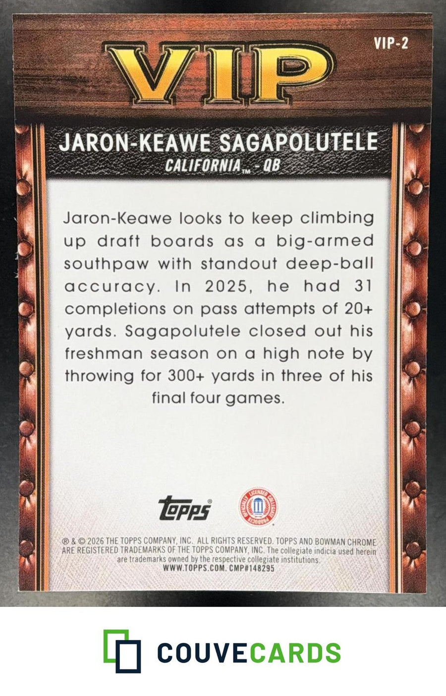 Jaron-Keawe Sagapolutele 2026 Bowman #VIP-2 Very Important Prospects