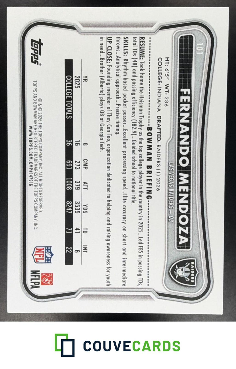 Fernando Mendoza 2026 Bowman #101 RC