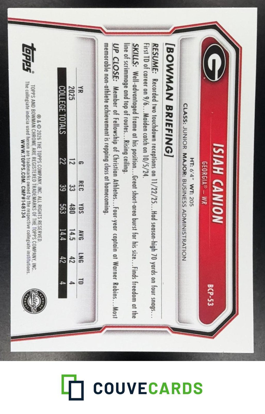 Isiah Canion 2026 Bowman #BCP-53 Chrome Prospects Speckle