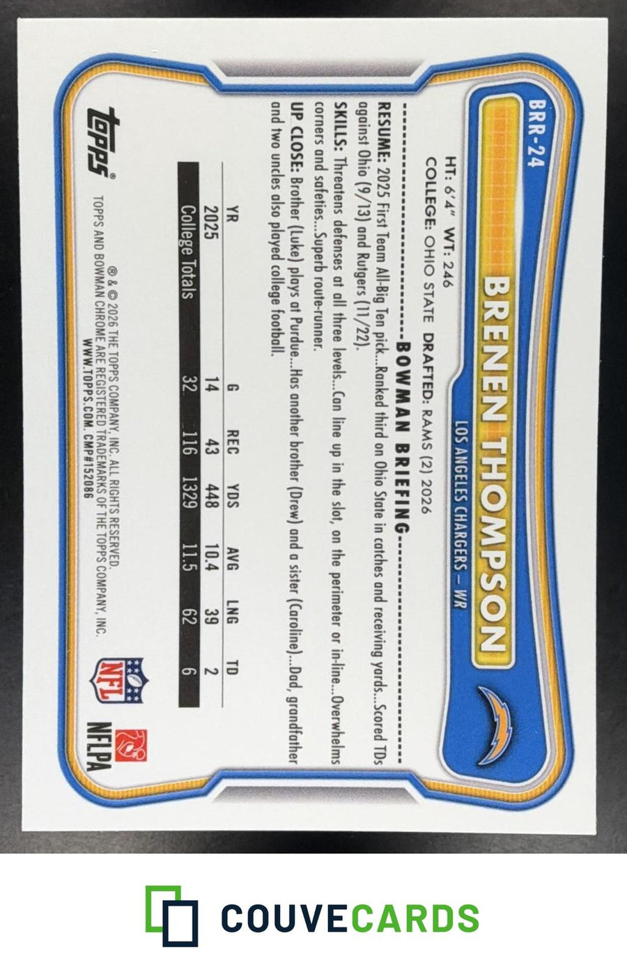 Brenen Thompson 2026 Bowman #BRR-24 Chrome Rookie Red RC Logo