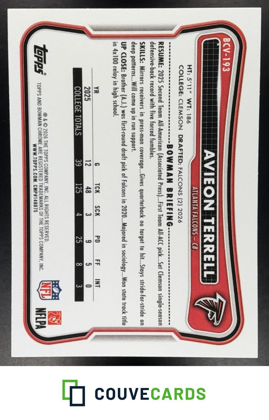 Avieon Terrell 2026 Bowman #BCV-193 Chrome Speckle