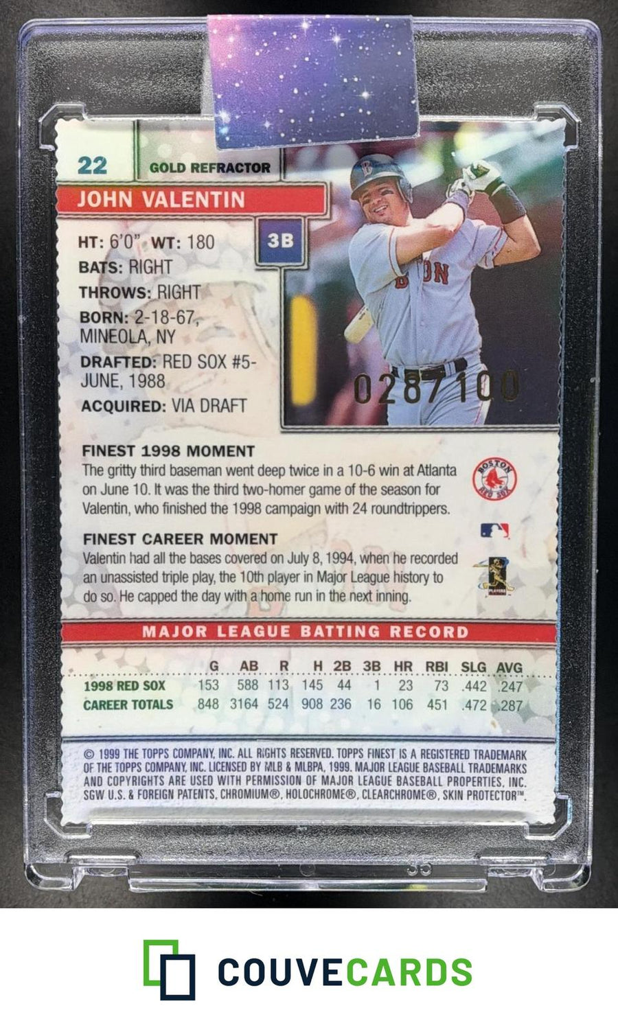John Valentin 1999 Finest #22 Gold Refractor