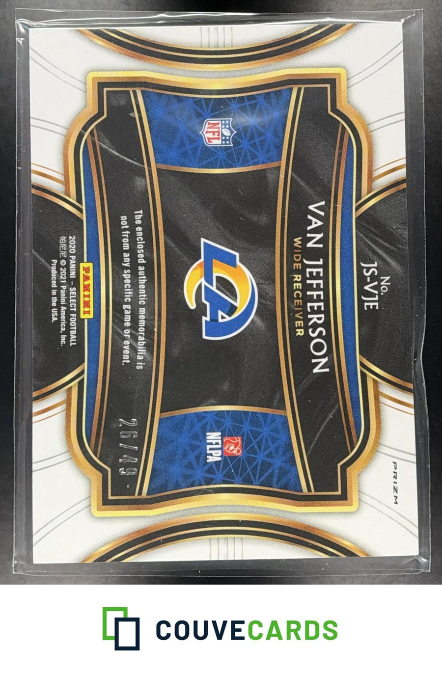 Van Jefferson 2020 Panini Select #JS-VJE Jumbo Rookie Swatch Prizm #/49