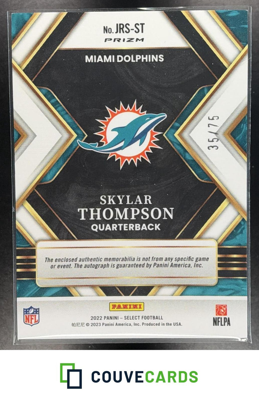 Skylar Thompson 2022 Panini Select #JRS-ST Sig Swatches White Prizm AU /75U
