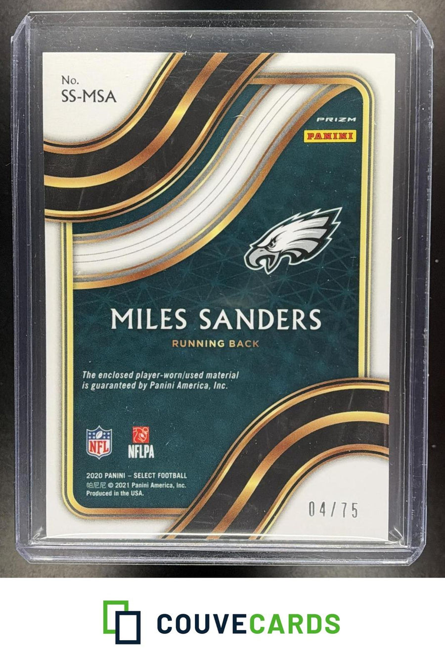 Miles Sanders 2020 Panini Select #SS-MSA Select Swatches White Prizm #/75