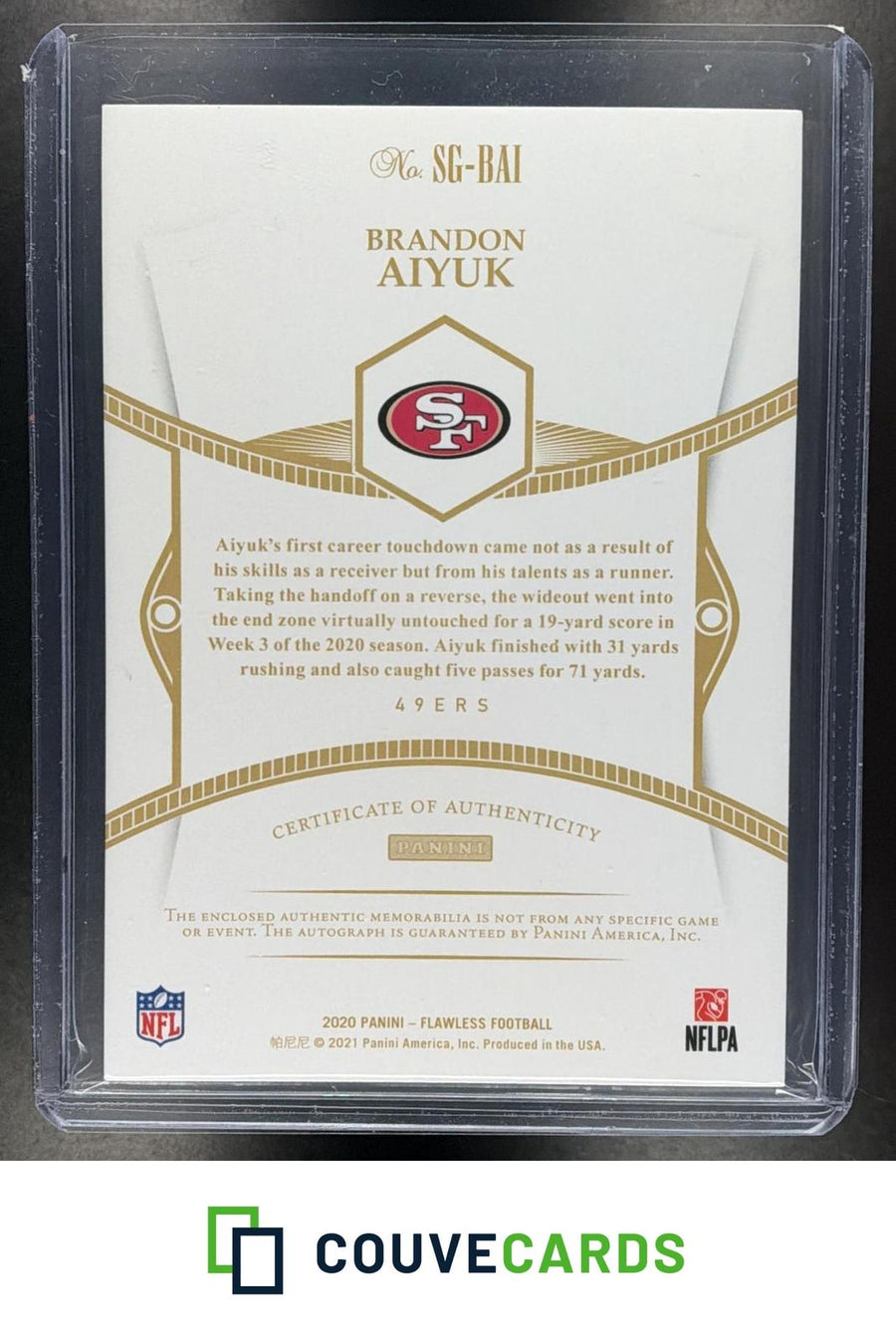 Brandon Aiyuk 2020 Panini Flawless #SG-BAI Signature Gloves Silver AU #/20
