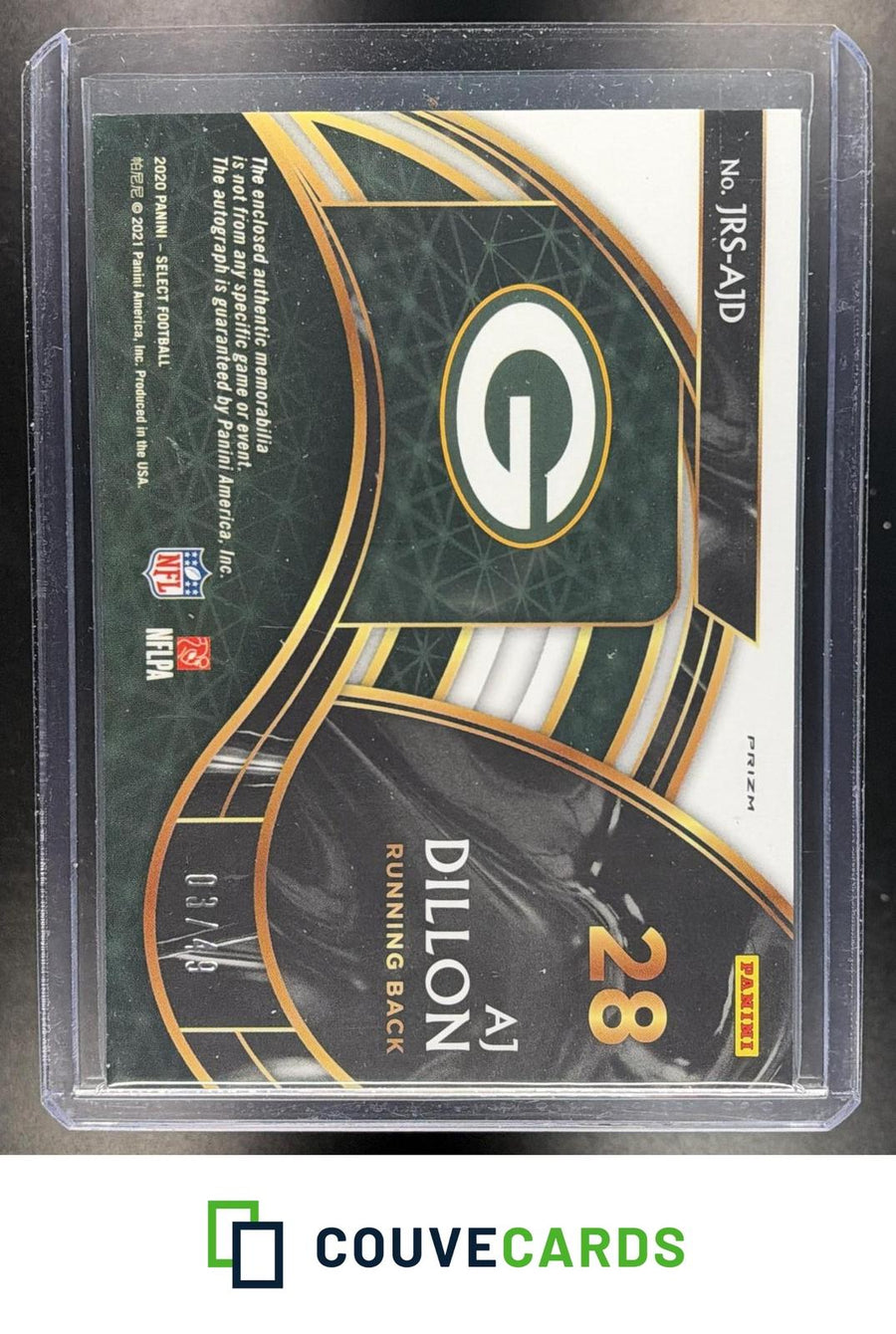 AJ Dillon 2020 Panini Select #JRS-AJD Jumbo Swatches Copper Prizm AU #/49