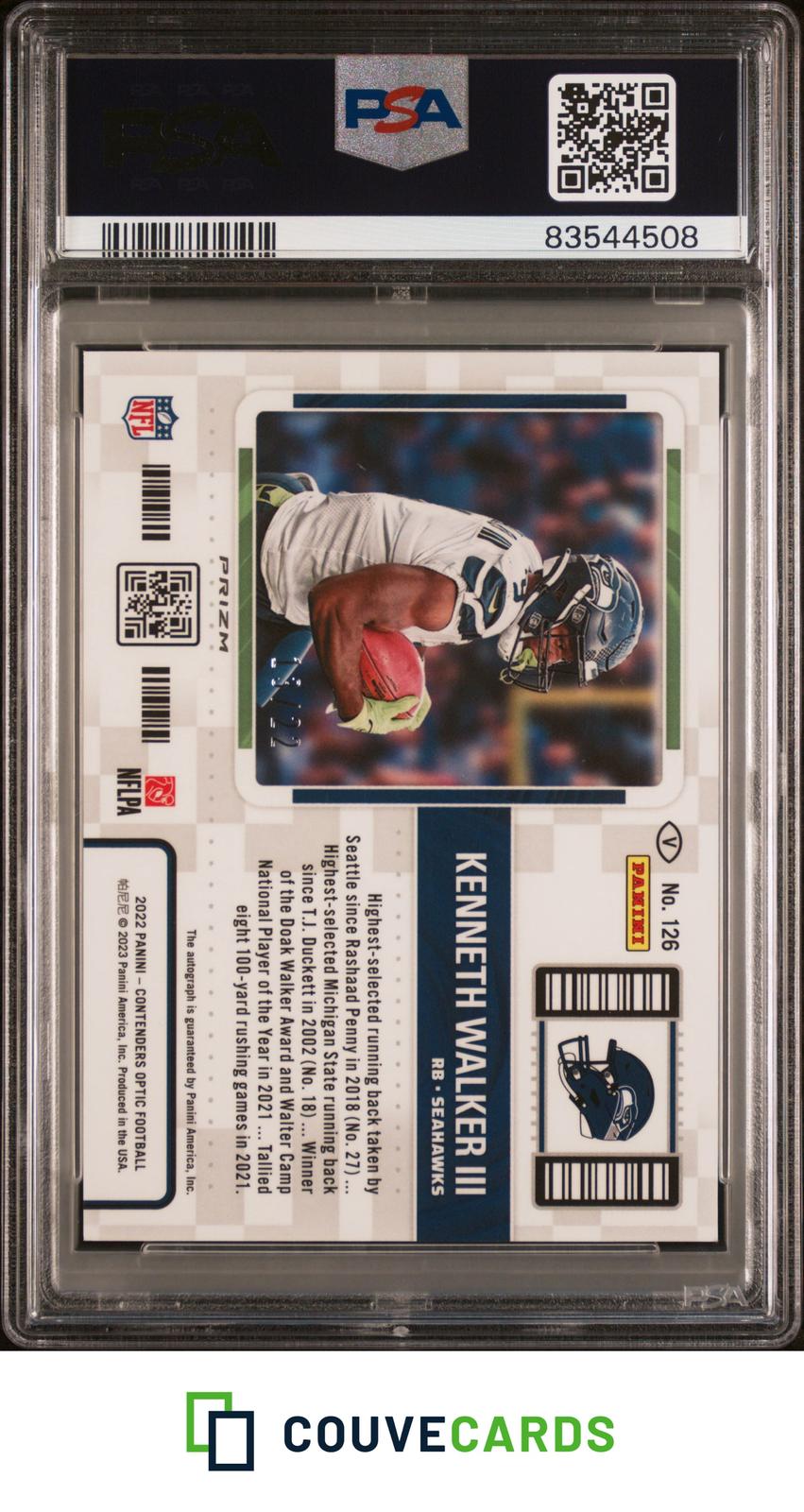 2022 Contenders Optic Kenneth Walker III #126 Cracked Ice Image Var Auto PSA 10