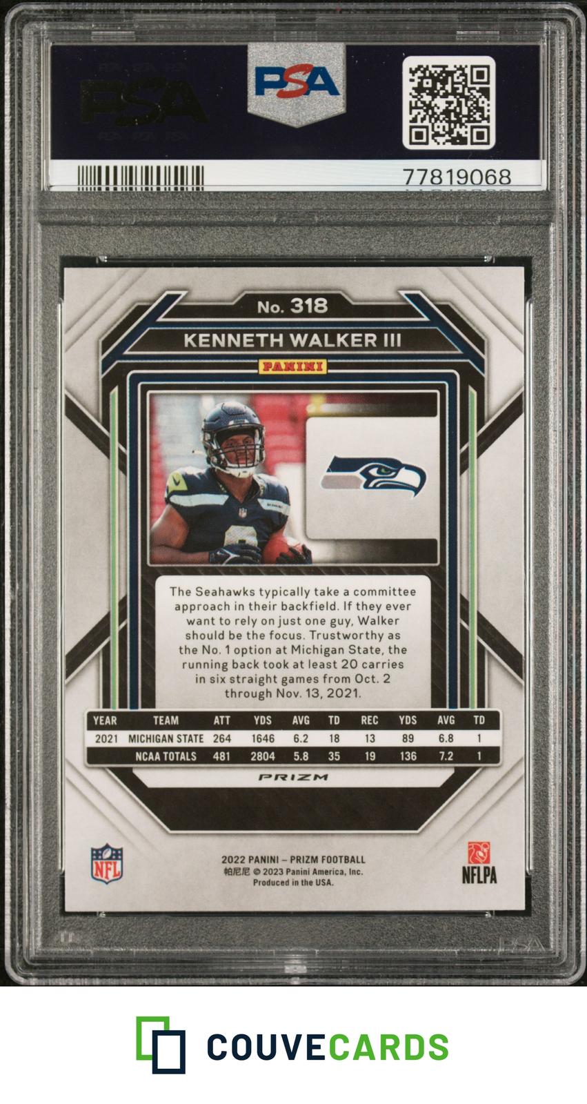 2022 Panini Prizm Kenneth Walker #318 White Sparkle PSA 10 LOW POP