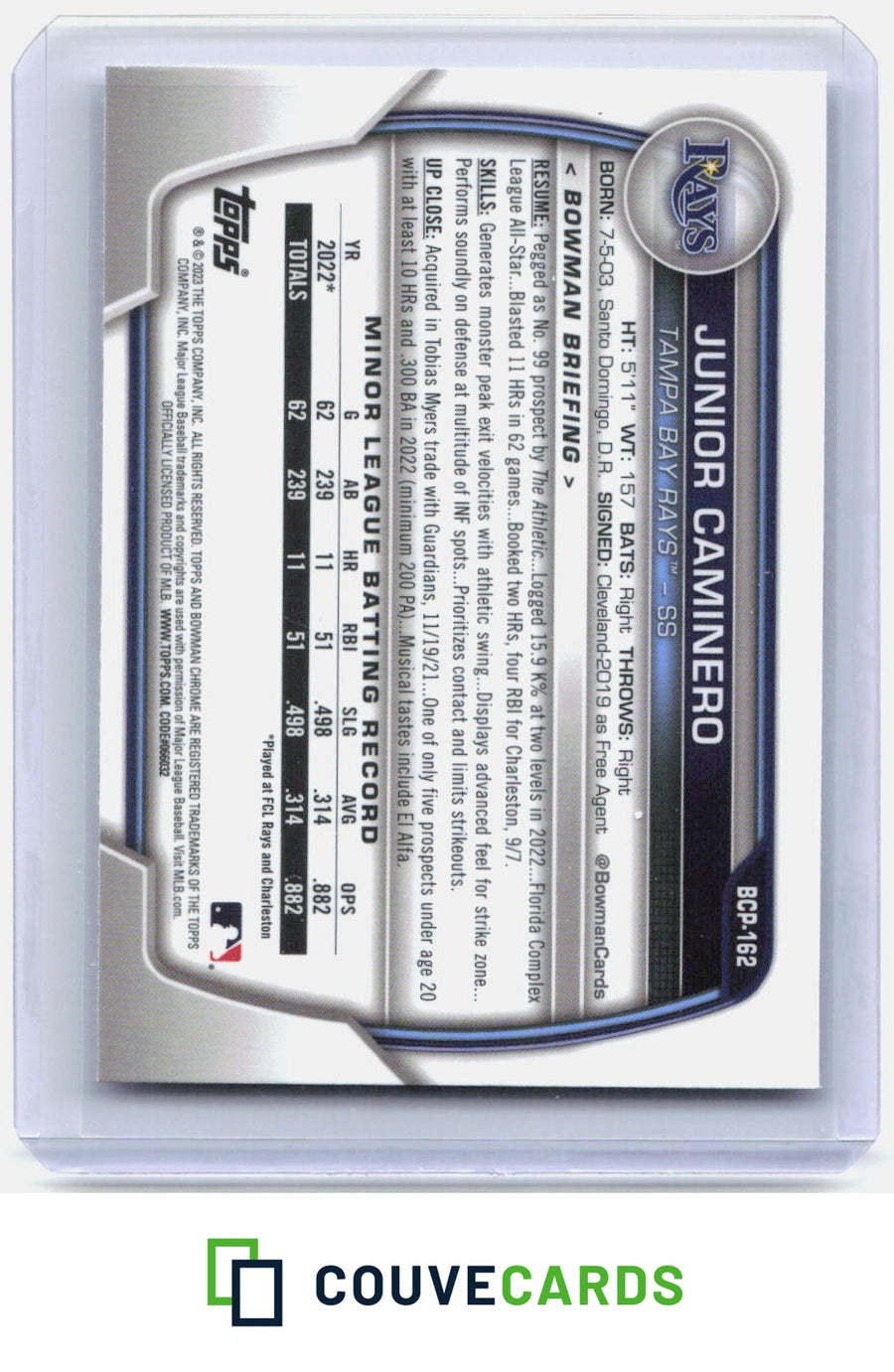 Junior Caminero 2023 Bowman Chrome #BCP-162 Prospects Mojo Refractor