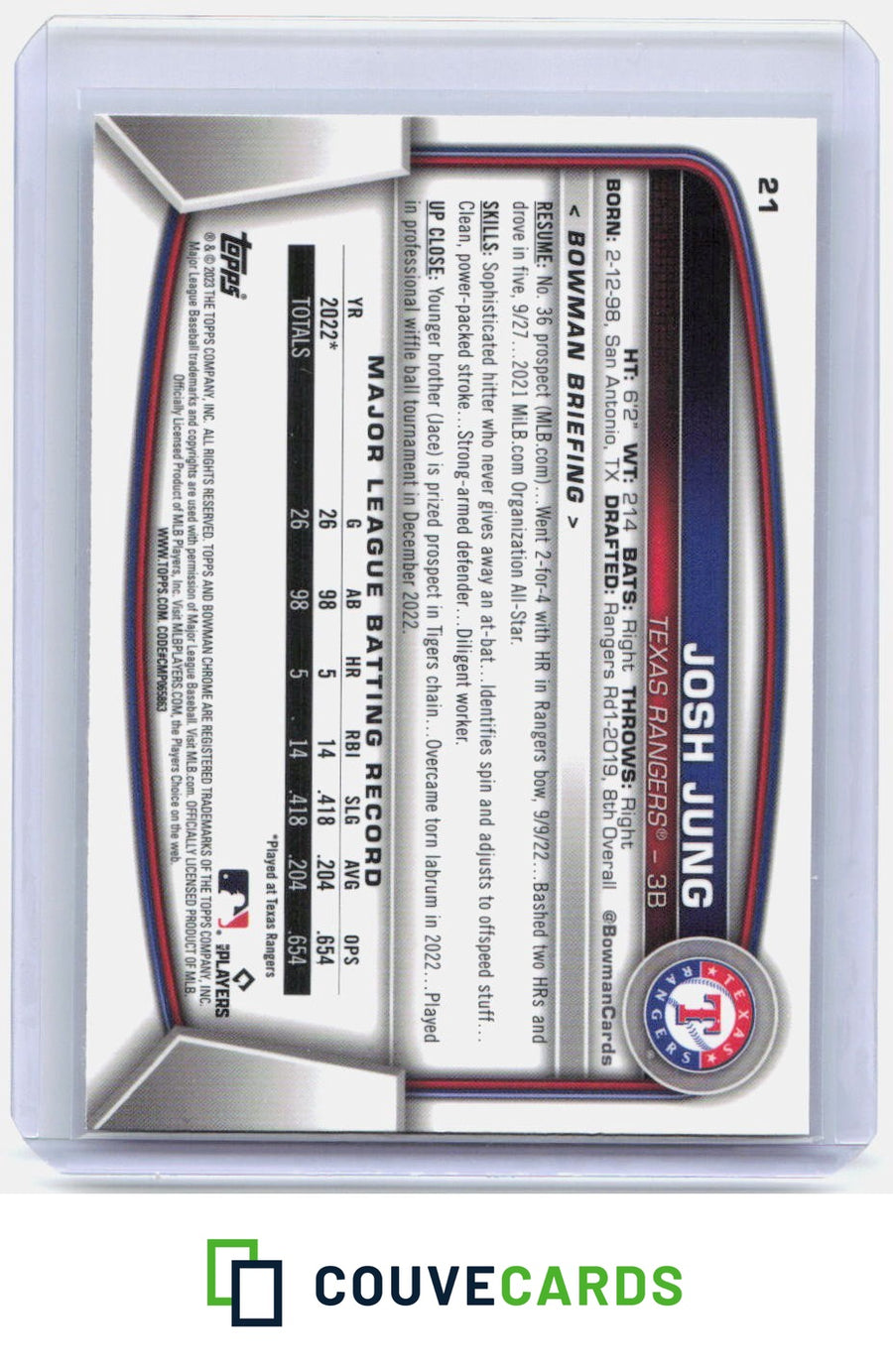 Josh Jung 2023 Bowman Chrome #21
