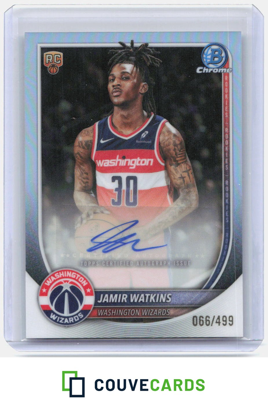 Jamir Watkins 2025-26 Bowman #BCA-JW Chrome Autographs Refractor AU #/499