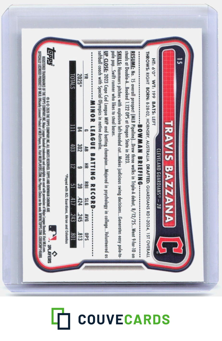 Travis Bazzana 2026 Bowman Chrome #15 RC