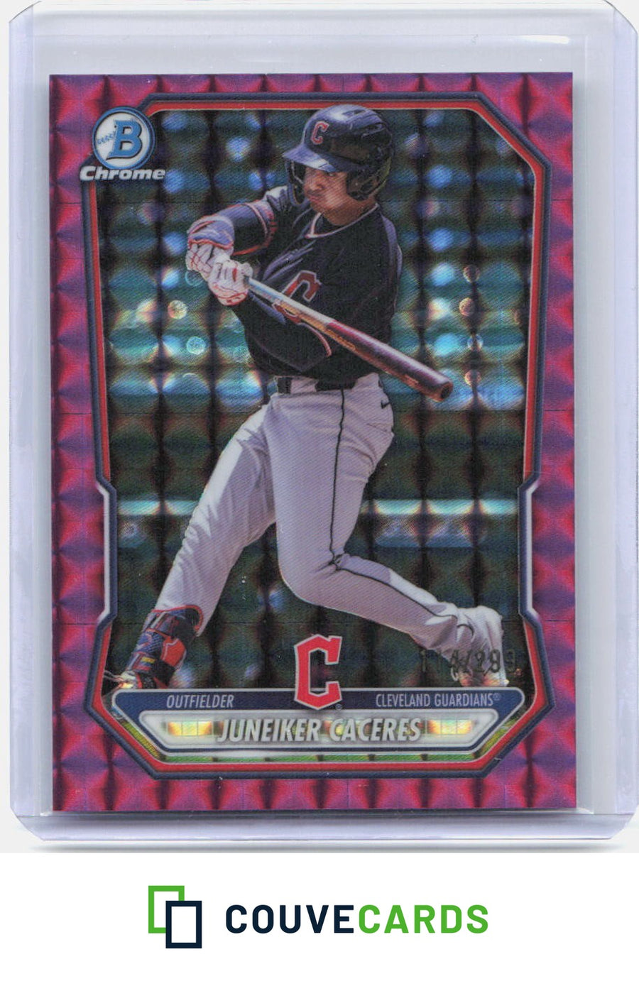 Juneiker Caceres 2026 Bowman Chrome #BCP-211 Prospects Fuchsia Refractor #/299