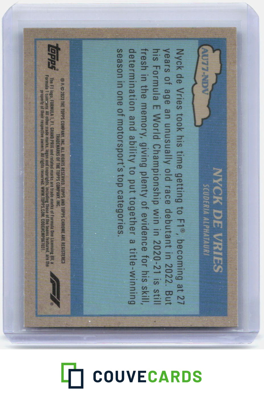 Nyck De Vries 2023 Topps Chrome Formula 1 #AU77-NDV Autos of 1977