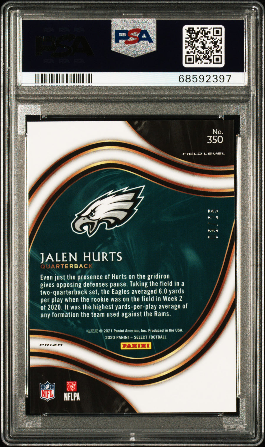 2020 Panini Select #350 Jalen Hurts Disco Blue Prizm PSA 9 #/25