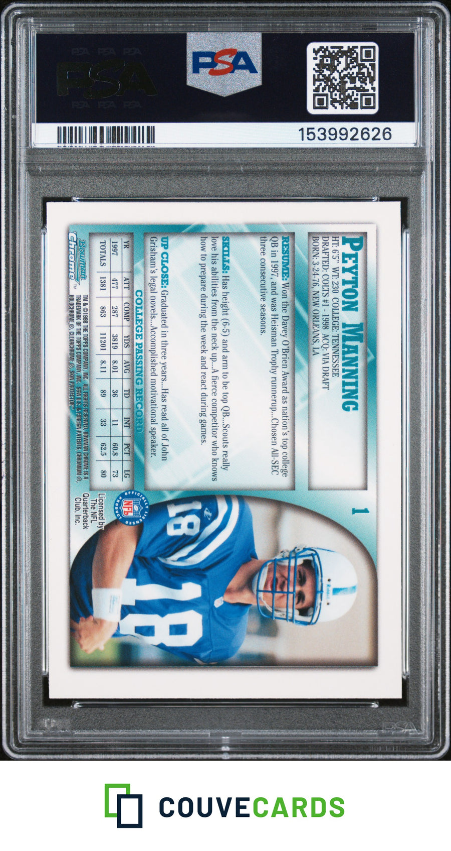 1998 Bowman Chrome #1 Peyton Manning PSA 9
