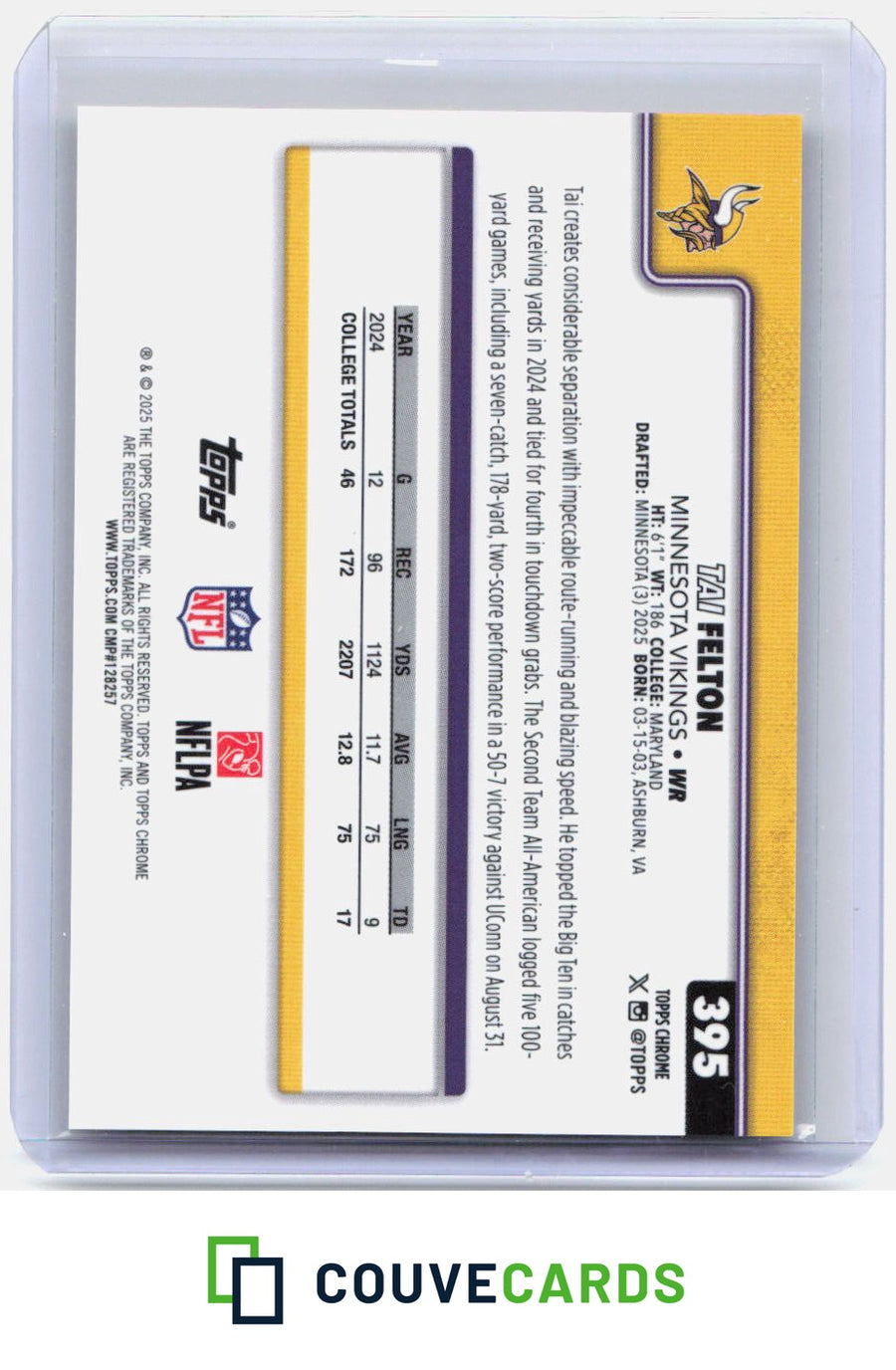 2025 Topps Chrome #395 Tai Felton Gold Wave Refractor #/50