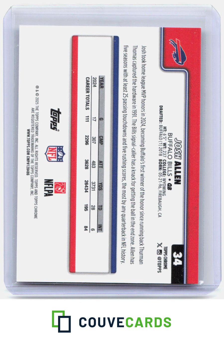 2025 Topps Chrome #34 Image Variation Josh Allen White Refractor #/30