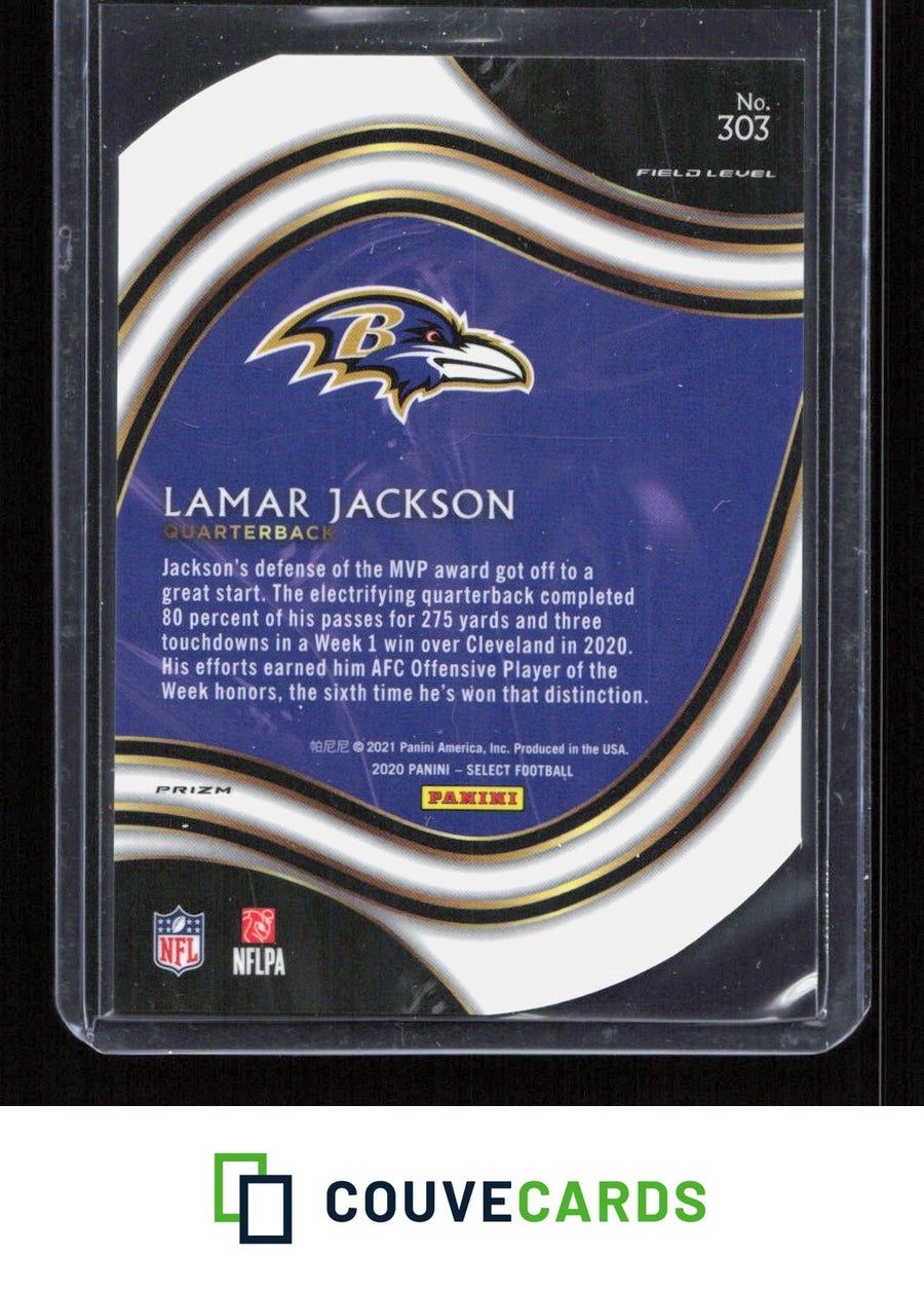 2020 Panini Select #303 Lamar Jackson Purple Prizm Die Cut