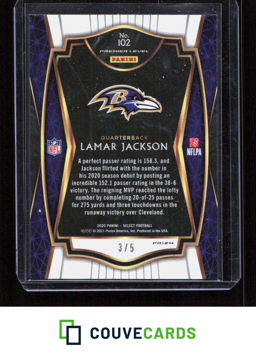 2020 Panini Select #102 Lamar Jackson Green Prizm #/5
