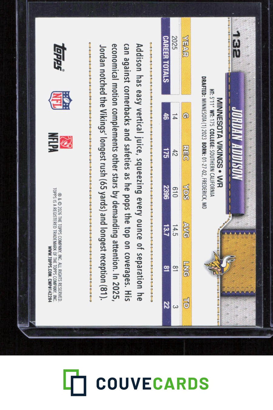 2026 Topps Flagship #132 Jordan Addison Rainbow Foil