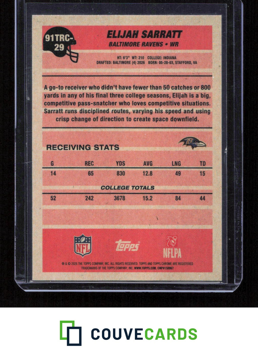 2026 Topps Flagship #91TR-29 Elijah Sarratt 1991 Topps Rookies Mojo Refractor