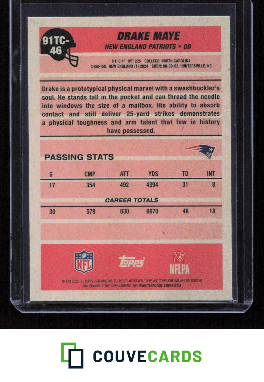 2026 Topps Flagship #91TF-46 Drake Maye 1991 Topps Football Mojo Refractor