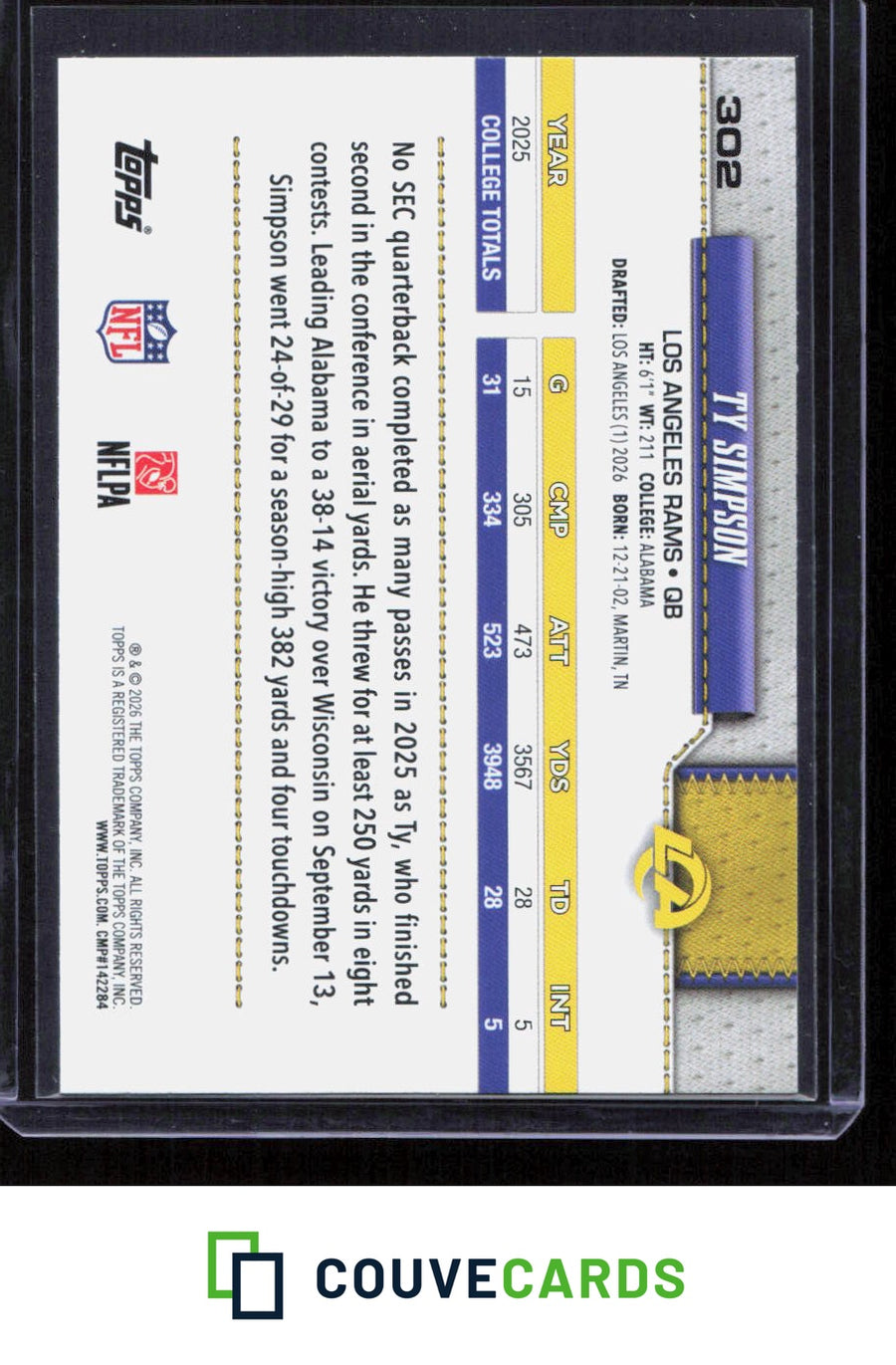 2026 Topps Flagship #302 Ty Simpson