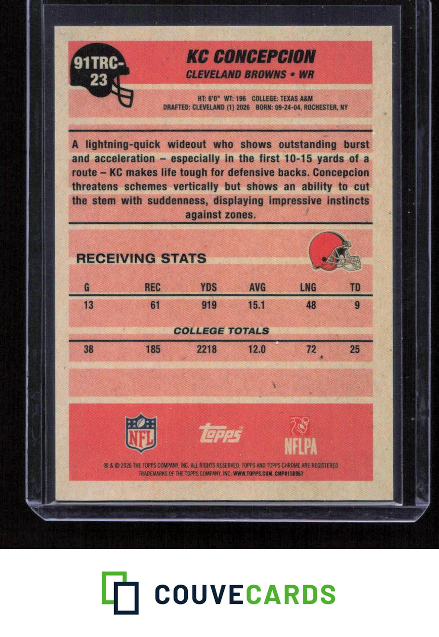 2026 Topps Flagship #91TRC-23 KC Concepcion 1991 Topps Football Purple Mojo #/75