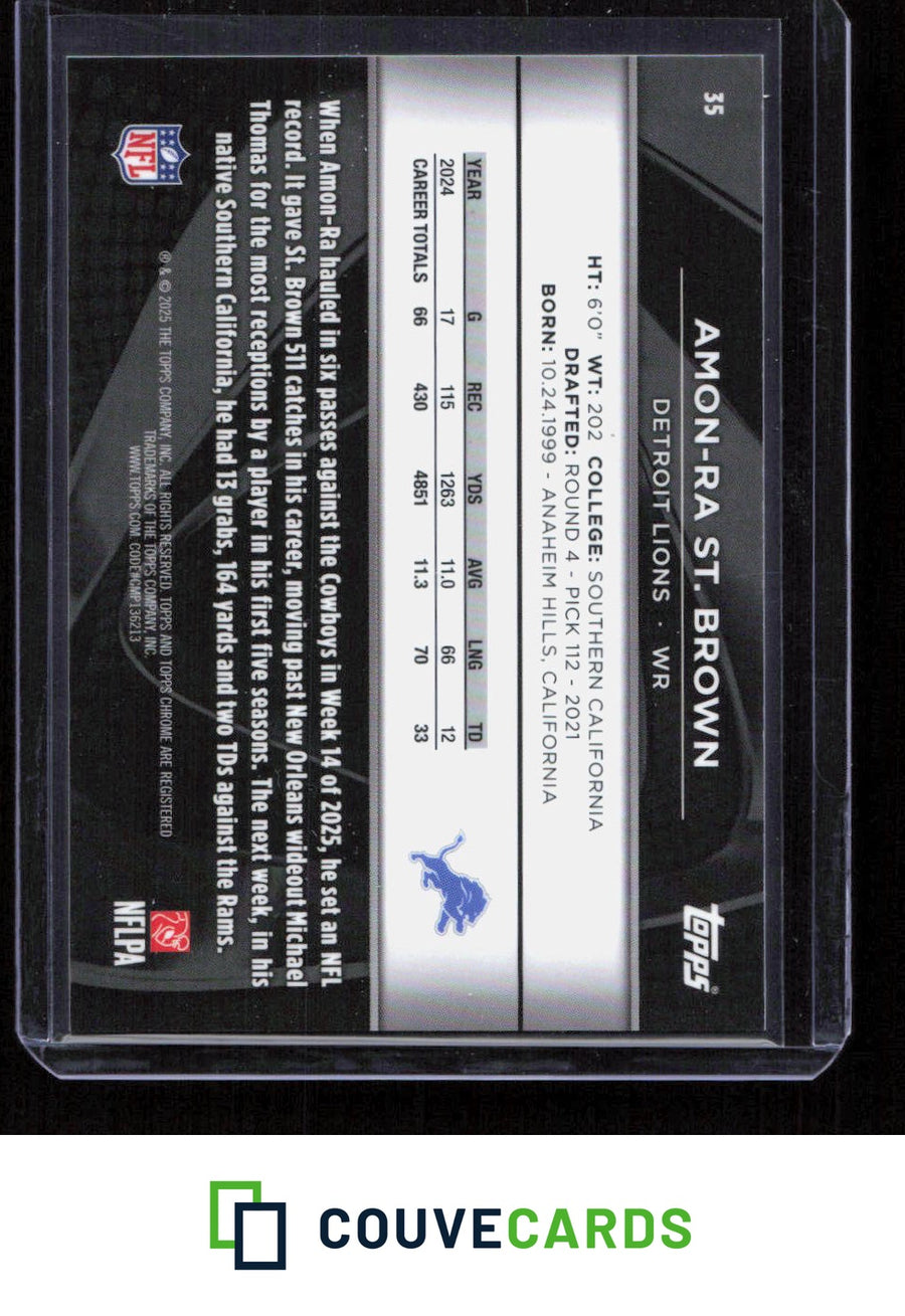2025 Topps Chrome Black #35 Amon-Ra St. Brown Green Wave Refractor #/99